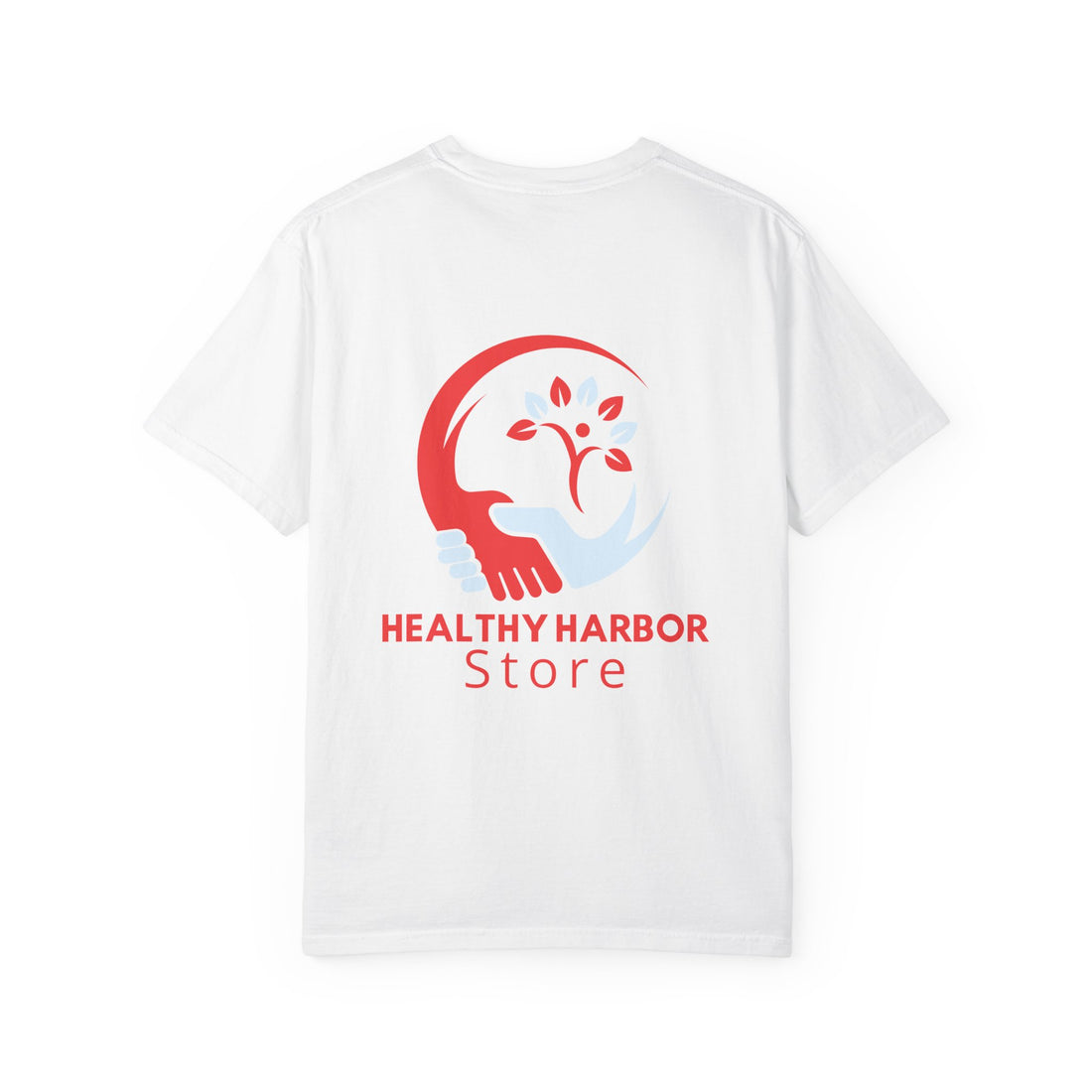 Healthy Harbor Store T-Shirt — Logo Tee with Caring Hands & Leaf Design