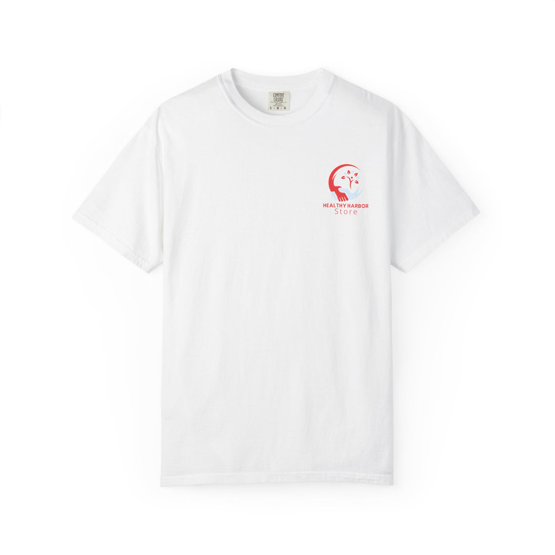 Healthy Harbor Store T-Shirt — Logo Tee with Caring Hands & Leaf Design