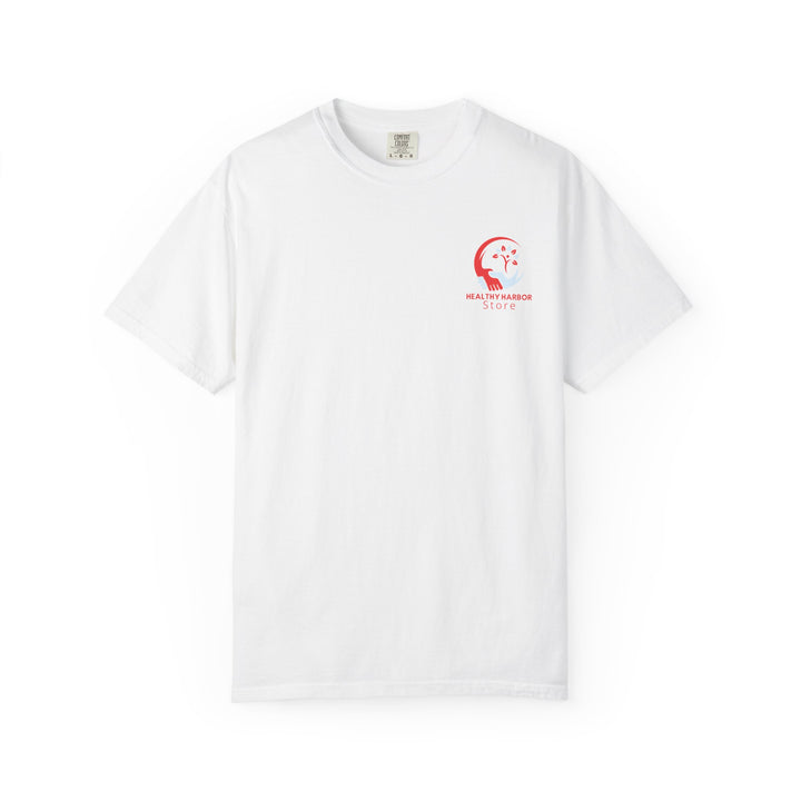 Healthy Harbor Store T-Shirt — Logo Tee with Caring Hands & Leaf Design