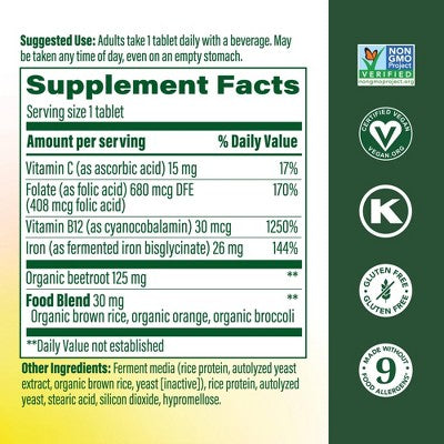 MegaFood Blood Builder Vegan Iron Supplement 60ct - New