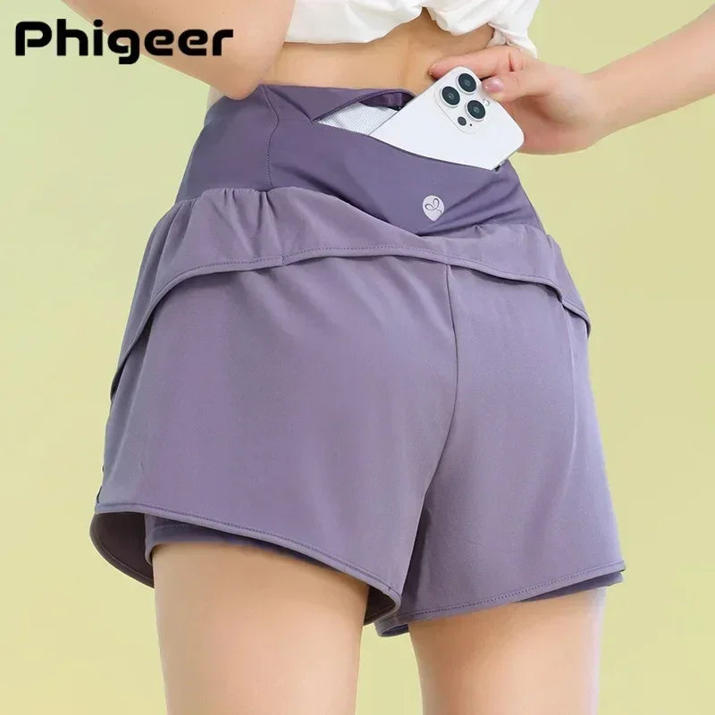 PHIGEER Women's Yoga Workout Shorts