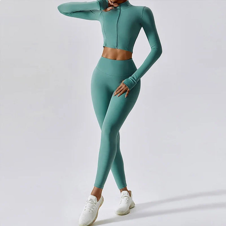 Women's 3-Piece Activewear Set – Sports Bra, Leggings & Long-Sleeve Top